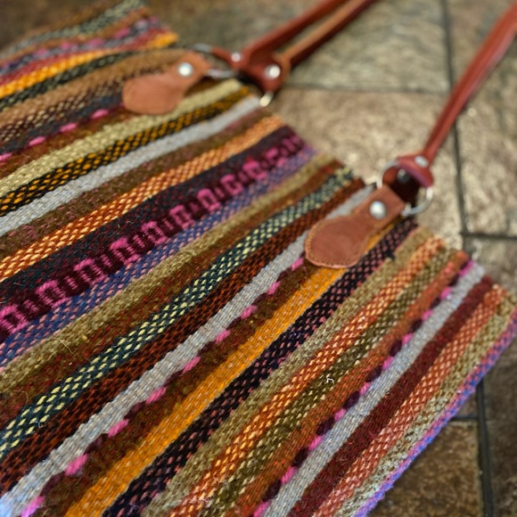 Rustic bohemian eclectic handwoven tribal wool funky colorful computer bag purse - Picture 8 of 10
